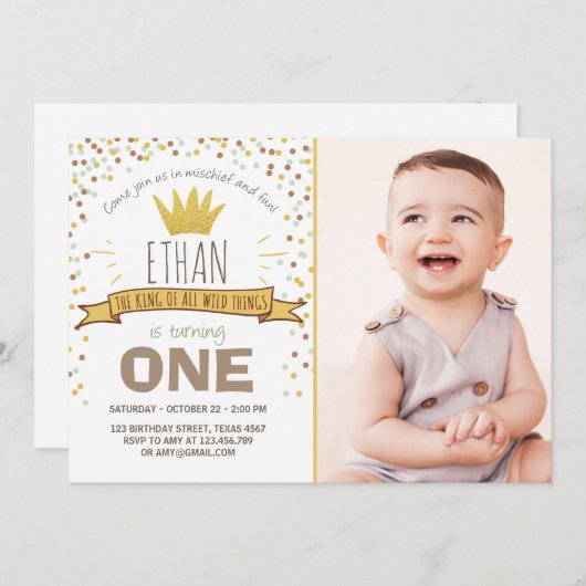 Wilde dingen verjaardag uitnodiging Jongen rustiek (Voorkant / Achterkant)