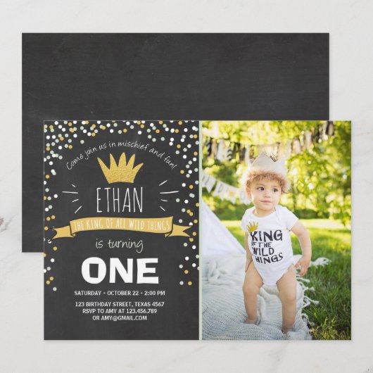 Wilde dingen verjaardag uitnodiging Jongen rustiek (Voorkant / Achterkant)