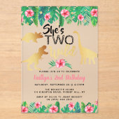 Wilde Dinosaurus Meisjes 2e Verjaardag Acryl Uitnodigingen (Voorkant)