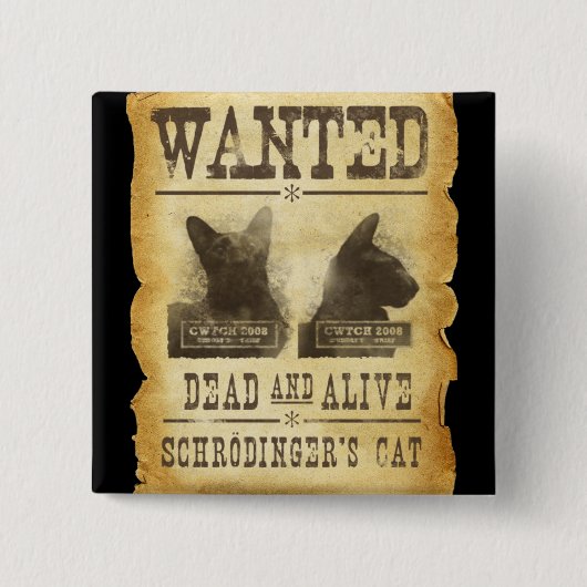 Wilde dood en levend.  Schroedinger's kat. Vierkante Button 5,1 Cm (Voorkant)