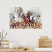Wilde draaiende paarden digitaal manipulatieschild poster (Keuken)