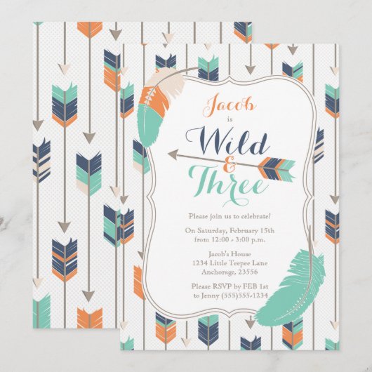 Wilde drie kruidenpijlen Birthday Party Blue Green Kaart (Voorkant / Achterkant)