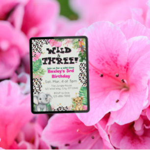 Wilde & Drie Roze Jungle Verjaardag Kaart