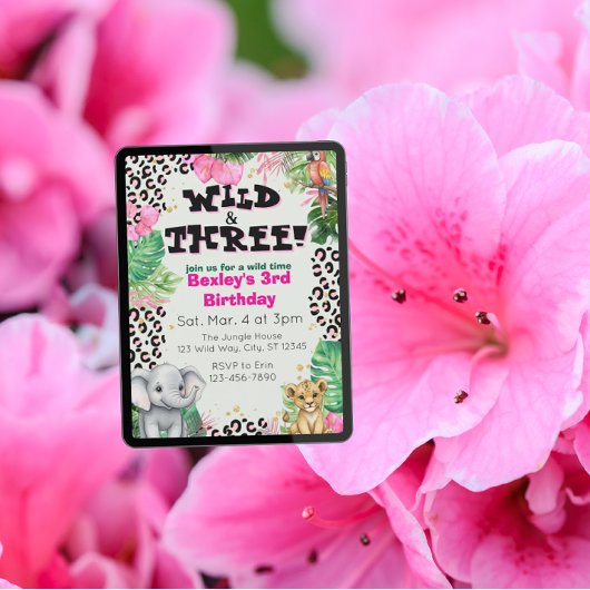 Wilde & Drie Roze Jungle Verjaardag Kaart