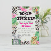 Wilde & Drie Roze Jungle Verjaardag Kaart (Staand voorkant)