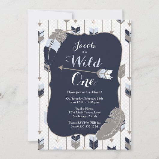 Wilde EE Tribale Arrows Birthday Party Blue Gray Kaart (Voorkant)