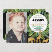 Wilde één 1e verjaardag fotonodigjongen safari kaart (Voorkant / Achterkant)