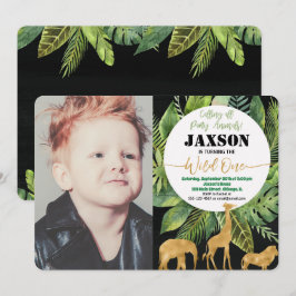 Wilde één 1e verjaardag fotonodigjongen safari kaart