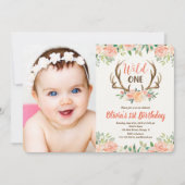 Wilde één 1e verjaardag fotouitnodiger hert antler kaart (Voorkant)