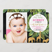 Wilde één 1e verjaardag fotouitnodiging safari kaart (Voorkant / Achterkant)