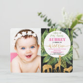 Wilde één 1e verjaardag fotouitnodiging safari kaart (Staand voorkant)