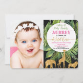 Wilde één 1e verjaardag fotouitnodiging safari kaart (Voorkant)