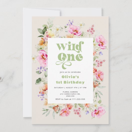 Wilde een 1e verjaardag wildflower kaart (Voorkant)