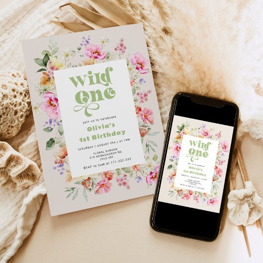 Wilde een 1e verjaardag wildflower kaart
