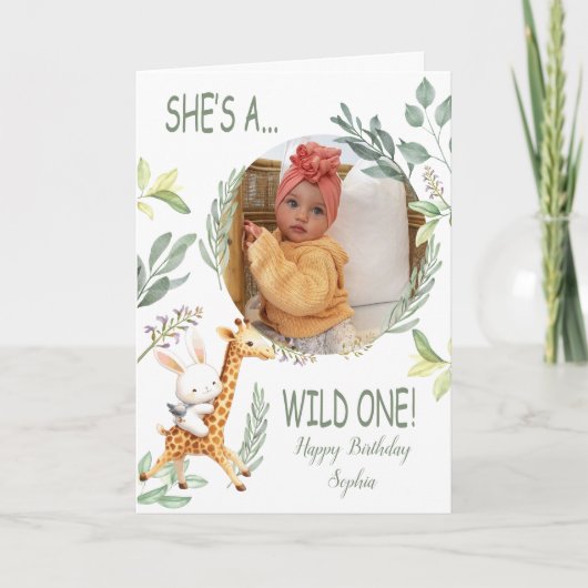 wilde één 1e verjaardag Zoete Dier waterverf Kaart (Voorkant)