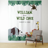 Wilde Eén 1e Verjaardagsfeest Jungle Foto Achtergr Wandkleed (In situ)