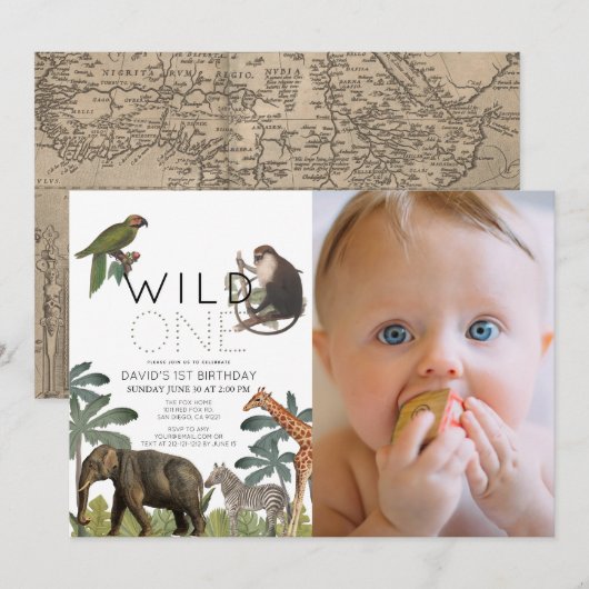 Wilde Eén Afrikaanse Safari Dieren Foto 1e Verjaar Kaart (Voorkant / Achterkant)