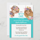 Wilde één baby 1e leeuw-aap safari blauw kaart (Voorkant)