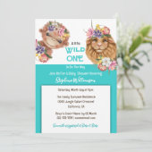 Wilde één baby 1e leeuw-aap safari blauw kaart (Staand voorkant)