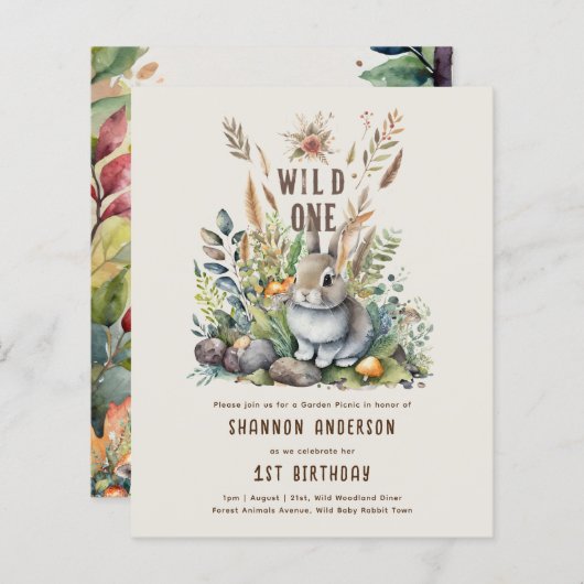 Wilde Eén Baby Bosdieren 1e Verjaardag (Voorkant / Achterkant)