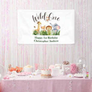 Wilde Eén Baby Dieren Jungle Safari 1e Verjaardag Spandoek