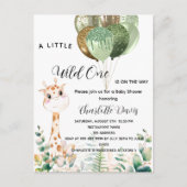Wilde één baby shower giraffe oerwoud ballonnen uitnodiging briefkaart (Voorkant)