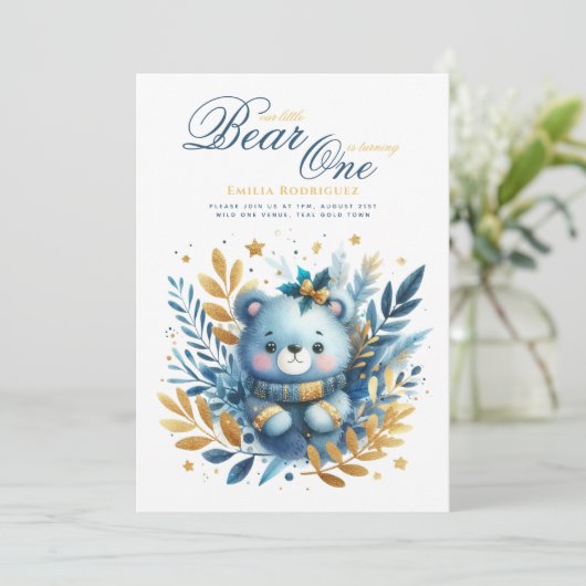 Wilde Eén Beer 1e Verjaardag (of BEWERK LEEFTIJD) Kaart (Staand voorkant)