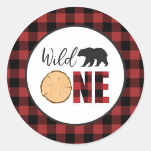 Wilde Eén Beer Buffalo Geruite Eerste Verjaardag Ronde Sticker