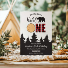 Wilde Eén Beer Buffalo Plaid Eerste Verjaardag Kaart