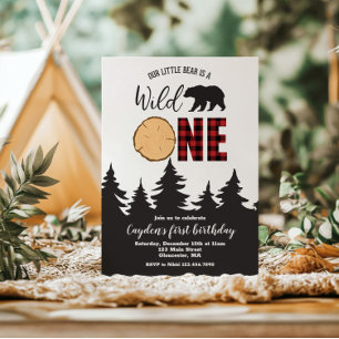 Wilde Eén Beer Buffalo Plaid Eerste Verjaardag Kaart