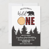 Wilde Eén Beer Buffalo Plaid Eerste Verjaardag Kaart (Voorkant)
