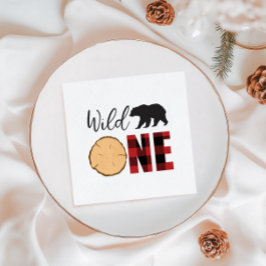 Wilde Eén Beer Buffalo Plaid Eerste Verjaardag Ser Servet