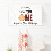 Wilde Eén Beer Buffalo Plaid Eerste Verjaardag Spandoek (Insitu)