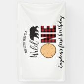 Wilde Eén Beer Buffalo Plaid Eerste Verjaardag Spandoek (Verticaal)
