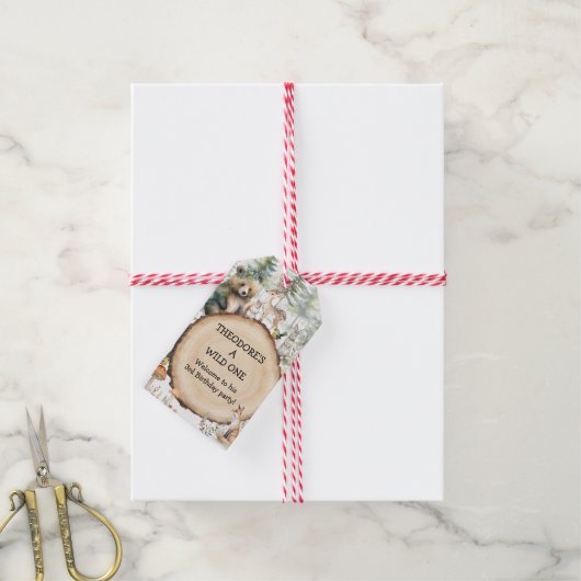 Wilde Eén Beer Herten Bos Feest Verjaardagsfeestje Cadeaulabel (Met Touw)