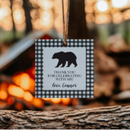Wilde Eén Beer Zwart Buffalo Plaid Verjaardag Bedankjes Labels
