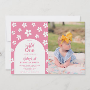 Wilde Eén Bloem Foto Baby Meisje 1e Verjaardagsfee Kaart