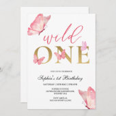 Wilde Eén Bloem Vlinder Eerste Verjaardagsfeestje Kaart (Voorkant / Achterkant)