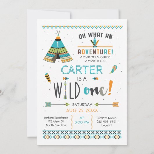 Wilde Eén Boho Stam Verjaardagsuitnodiging Kaart (Voorkant)