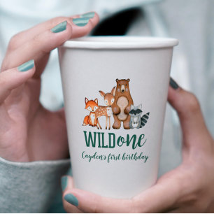 Wilde Eén Bosdier Eerste Verjaardag Papieren Bekers