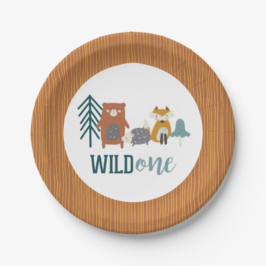 Wilde Eén Bosdier Eerste Verjaardag Papieren Bord (Voorkant)