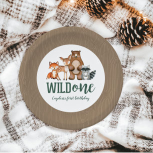 Wilde Eén Bosdier Eerste Verjaardag Papieren Bordje