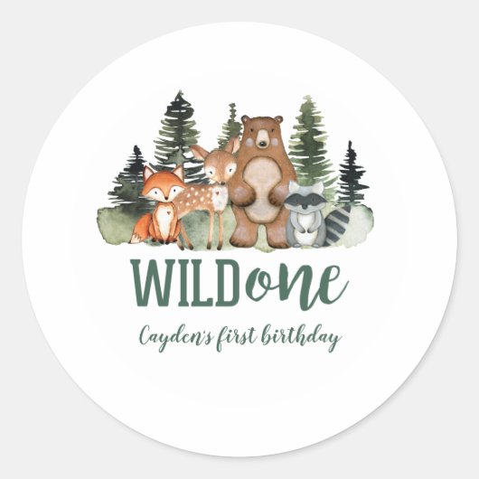 Wilde Eén Bosdier Eerste Verjaardag Ronde Sticker (Voorkant)