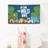 Wilde een Dark Blue achtergrond Birthday Safari Spandoek (Insitu)