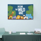 Wilde een Dark Blue achtergrond Birthday Safari Spandoek (Beurs)