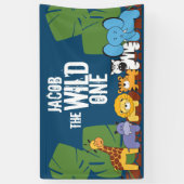 Wilde een Dark Blue achtergrond Birthday Safari Spandoek (Verticaal)