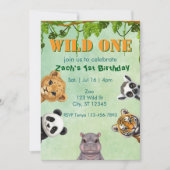 Wilde Eén, Dierentuin Dier 1e Verjaardagsuitnodigi Kaart (Voorkant)
