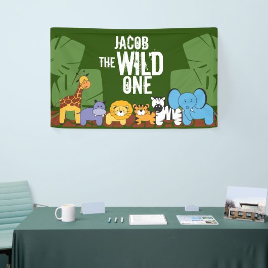 Wilde een donkergroene verjaardag Safari Spandoek (Beurs)