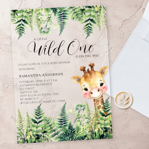 Wilde Eén Giraffe Geslacht Neutrale Baby Shower Acryl Uitnodigingen