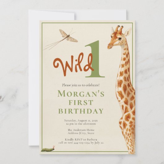 Wilde één Giraffe van de Oerwoud 1e verjaardag Kaart (Voorkant)